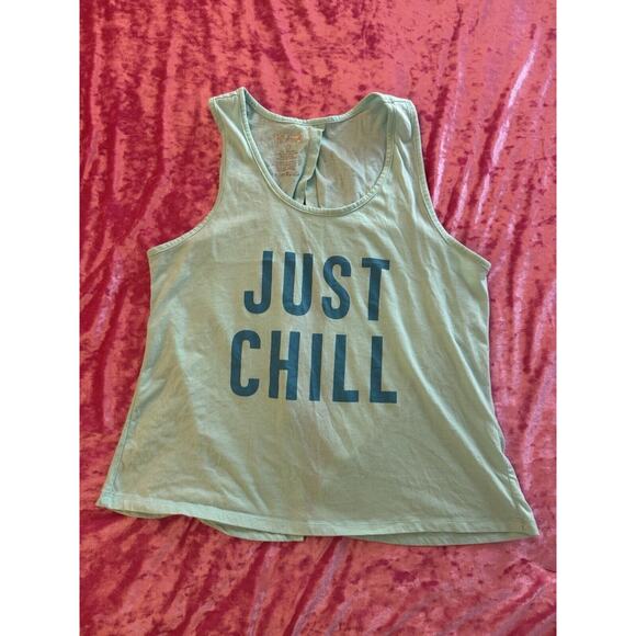 Series 8 Tops - 'Just Chill' Graphic Tank Top Workout Open Back Athletic Exercise Blue